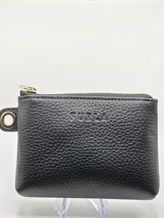 Furla Handbags - Furla Black Pebbled Leather Mini Zip Pouch with Gold Hardware